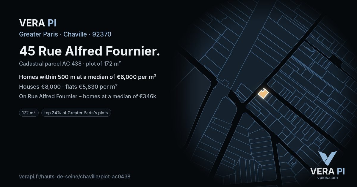 45 Rue Alfred Fournier, Chaville at night – the plot lit, the parcels around coloured by the prices near them