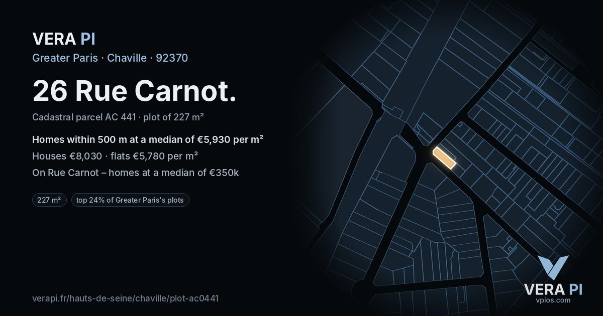 26 Rue Carnot, Chaville at night – the plot lit, the parcels around coloured by the prices near them