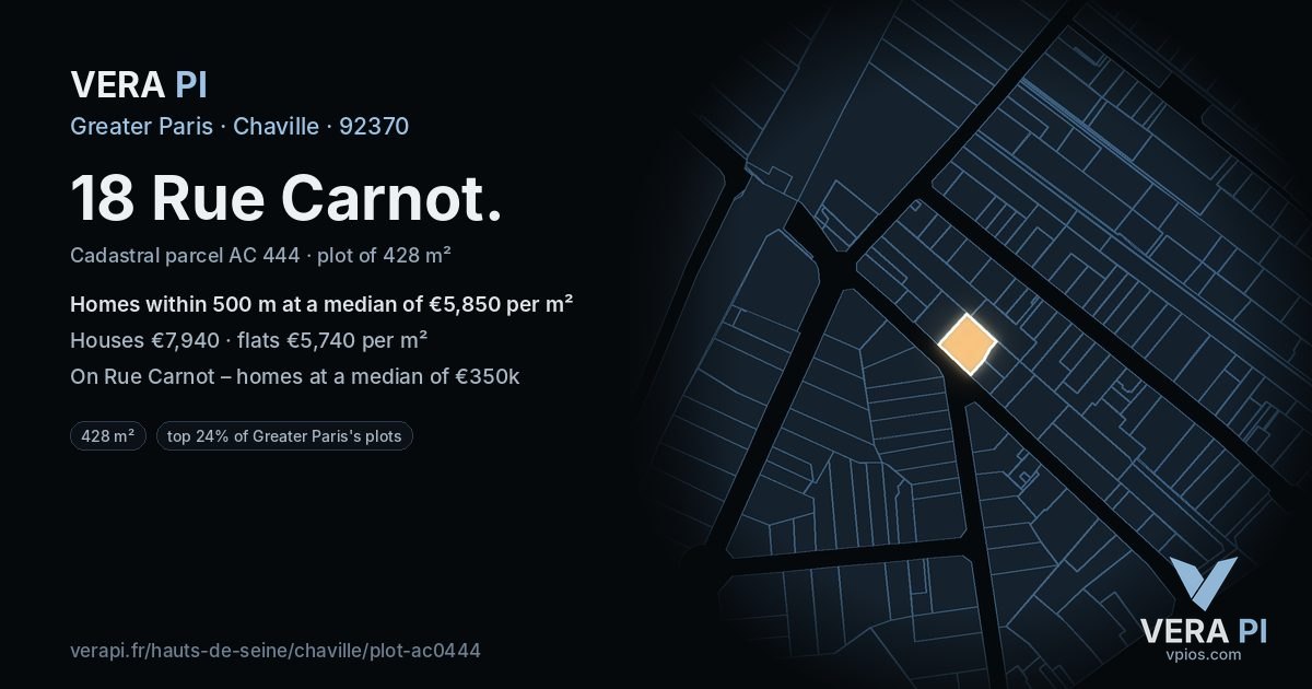 18 Rue Carnot, Chaville at night – the plot lit, the parcels around coloured by the prices near them