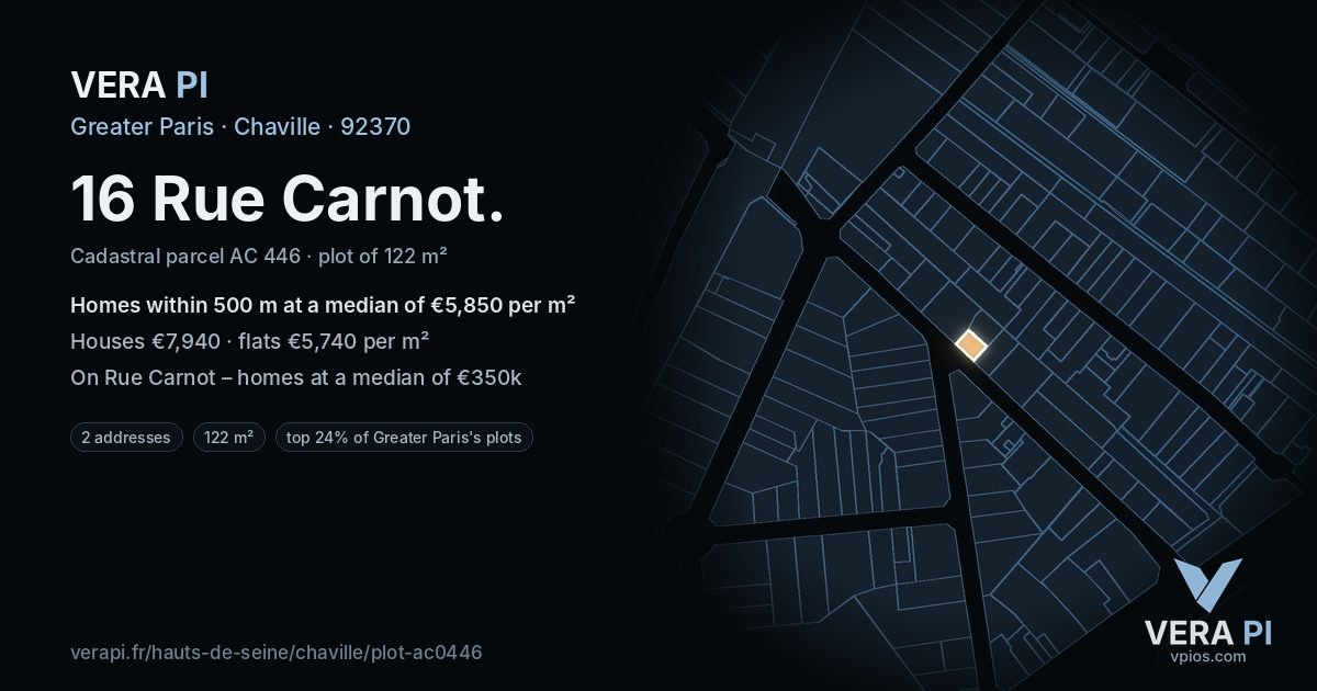 16 Rue Carnot, Chaville at night – the plot lit, the parcels around coloured by the prices near them