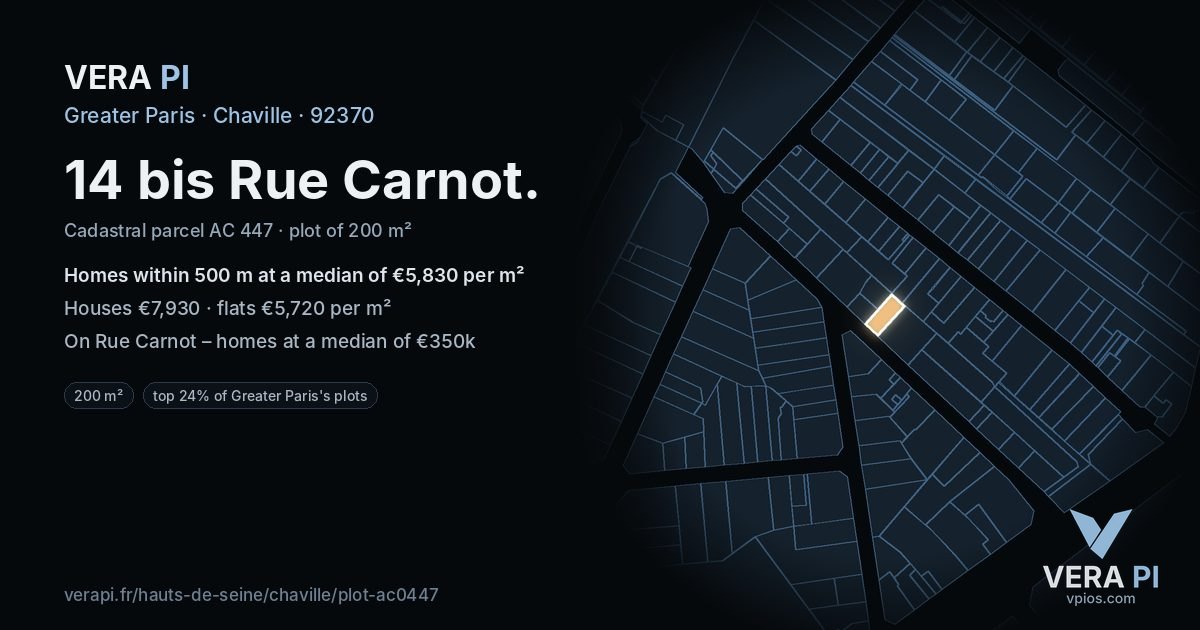 14 bis Rue Carnot, Chaville at night – the plot lit, the parcels around coloured by the prices near them