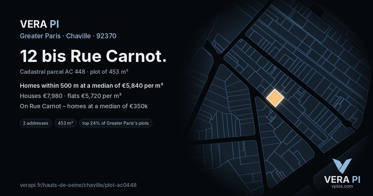 12 bis Rue Carnot, Chaville at night – the plot lit, the parcels around coloured by the prices near them