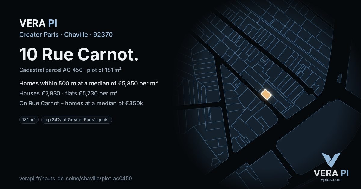 10 Rue Carnot, Chaville at night – the plot lit, the parcels around coloured by the prices near them