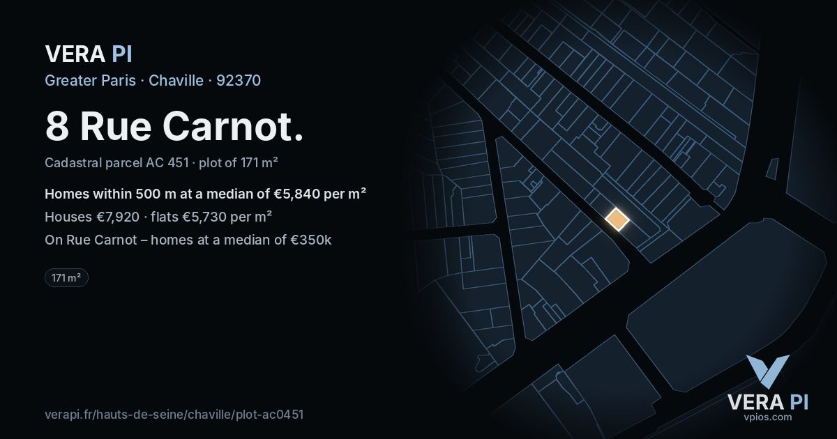 8 Rue Carnot, Chaville at night – the plot lit, the parcels around coloured by the prices near them