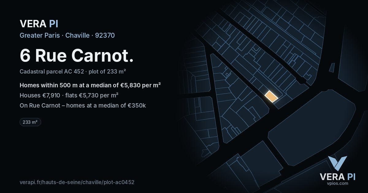 6 Rue Carnot, Chaville at night – the plot lit, the parcels around coloured by the prices near them