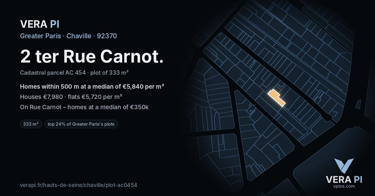 2 ter Rue Carnot, Chaville at night – the plot lit, the parcels around coloured by the prices near them