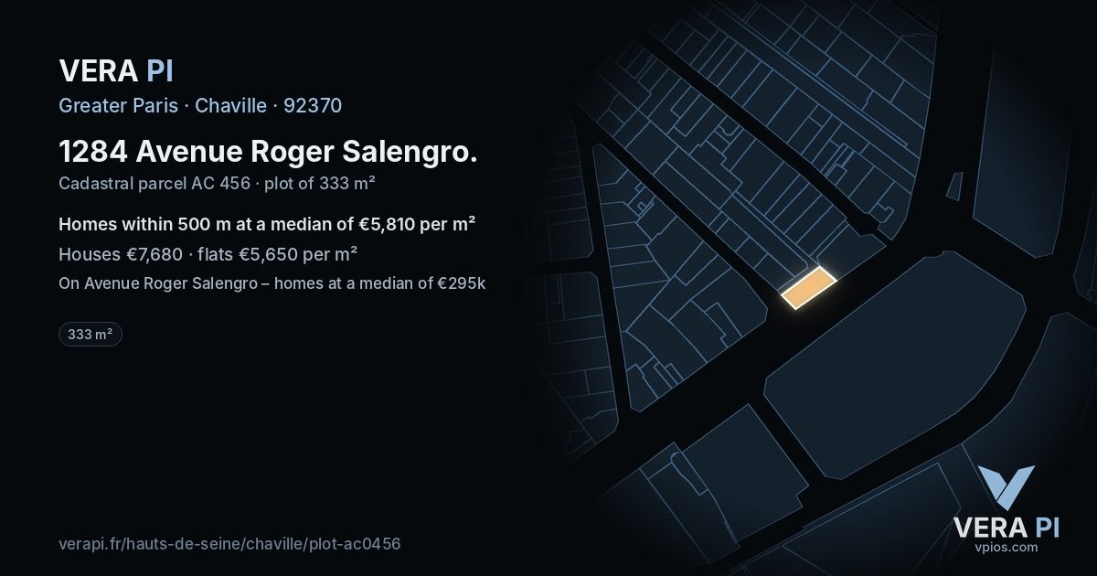 1284 Avenue Roger Salengro, Chaville at night – the plot lit, the parcels around coloured by the prices near them