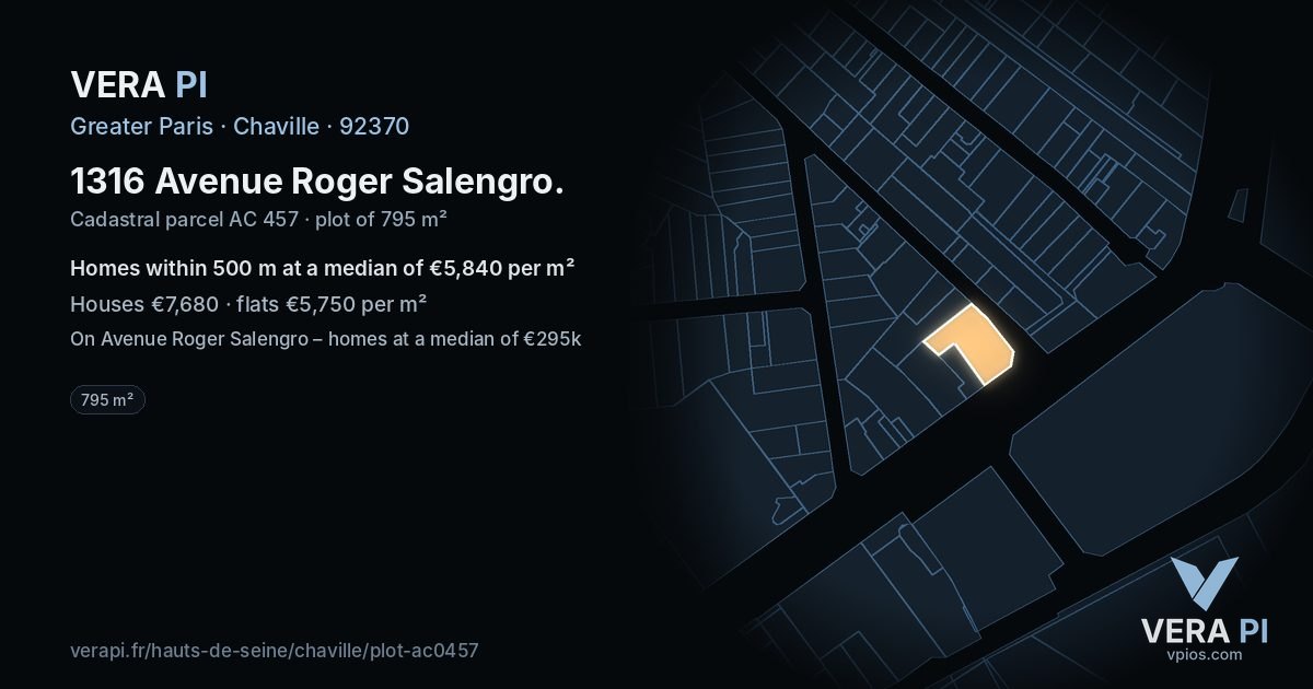 1316 Avenue Roger Salengro, Chaville at night – the plot lit, the parcels around coloured by the prices near them