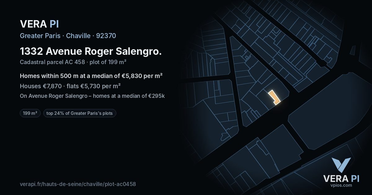 1332 Avenue Roger Salengro, Chaville at night – the plot lit, the parcels around coloured by the prices near them