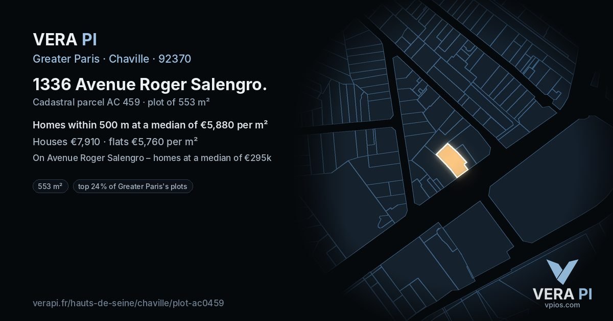 1336 Avenue Roger Salengro, Chaville at night – the plot lit, the parcels around coloured by the prices near them