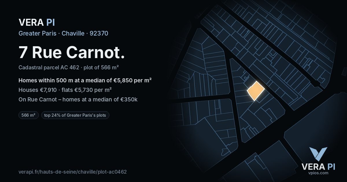 7 Rue Carnot, Chaville at night – the plot lit, the parcels around coloured by the prices near them