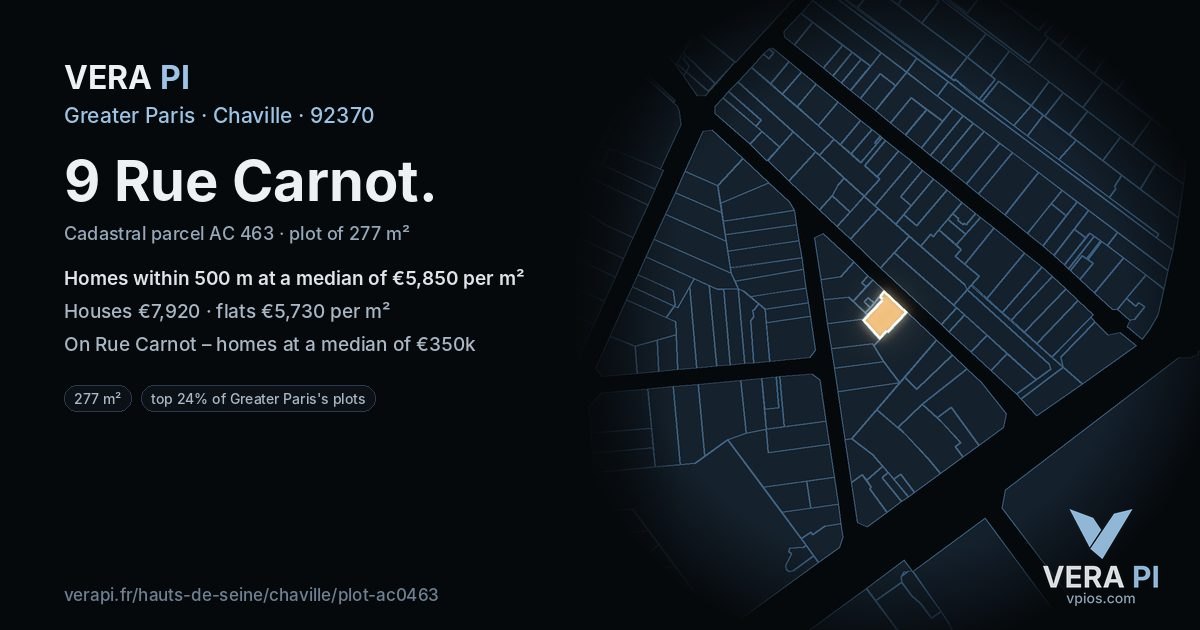 9 Rue Carnot, Chaville at night – the plot lit, the parcels around coloured by the prices near them