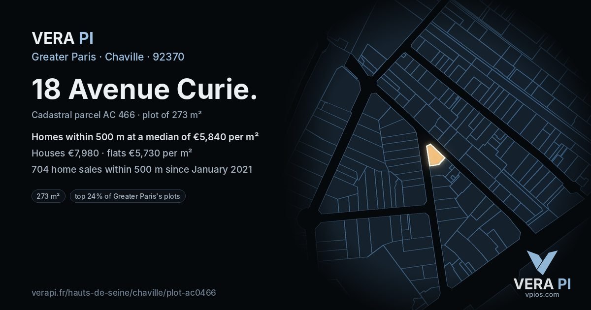 18 Avenue Curie, Chaville at night – the plot lit, the parcels around coloured by the prices near them