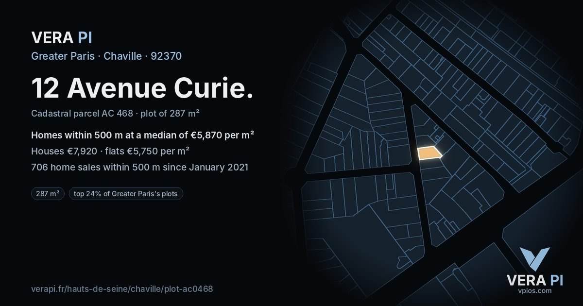 12 Avenue Curie, Chaville at night – the plot lit, the parcels around coloured by the prices near them