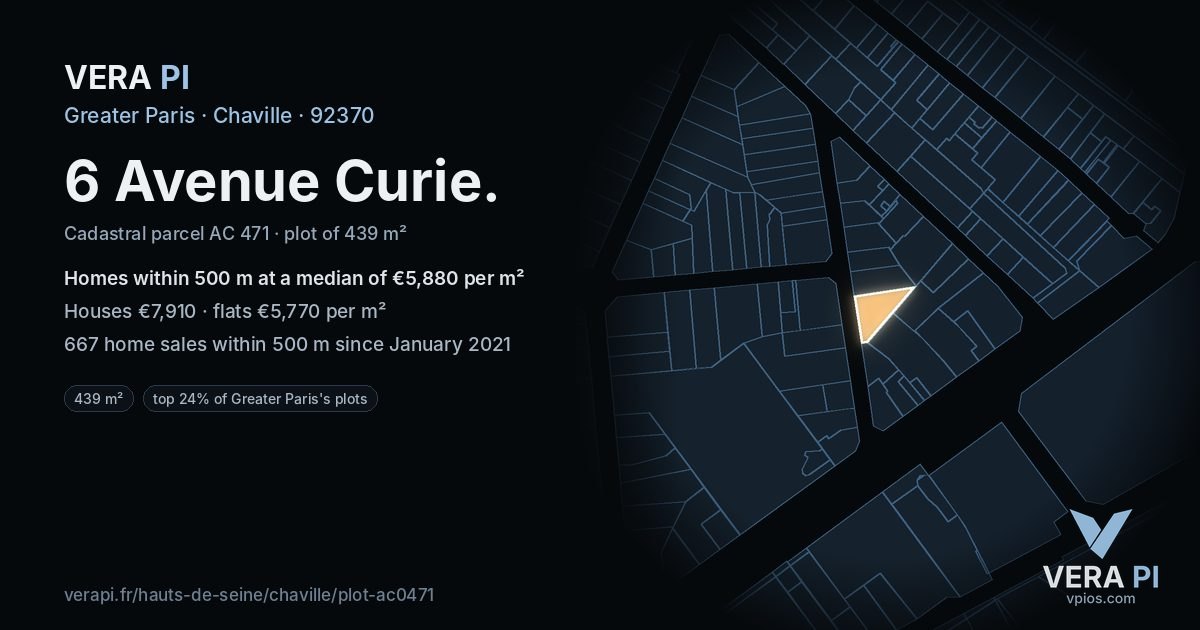 6 Avenue Curie, Chaville at night – the plot lit, the parcels around coloured by the prices near them