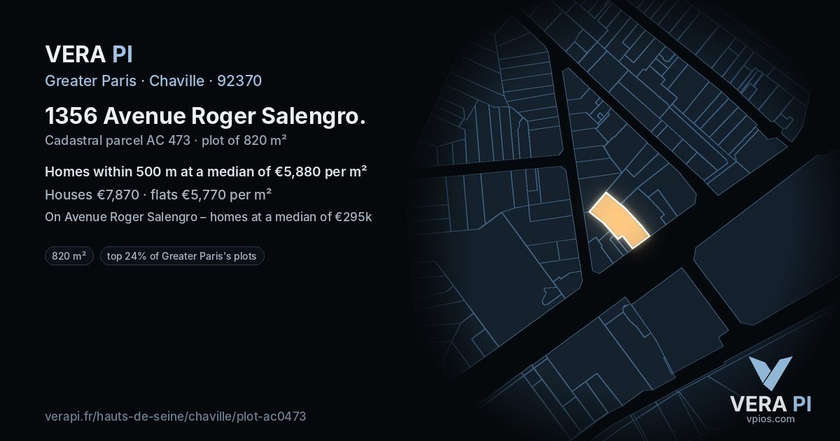 1356 Avenue Roger Salengro, Chaville at night – the plot lit, the parcels around coloured by the prices near them