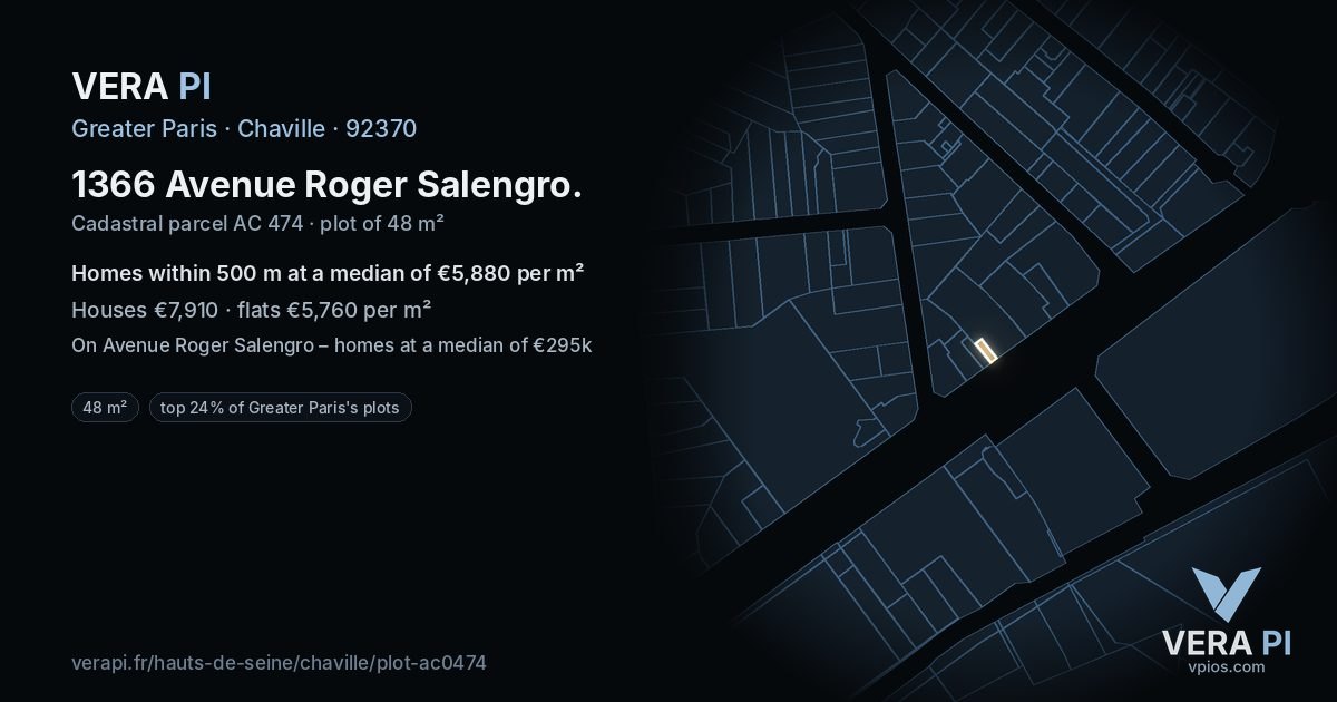 1366 Avenue Roger Salengro, Chaville at night – the plot lit, the parcels around coloured by the prices near them