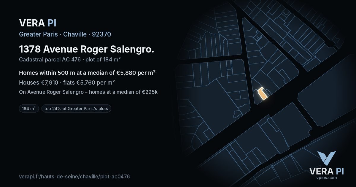 1378 Avenue Roger Salengro, Chaville at night – the plot lit, the parcels around coloured by the prices near them