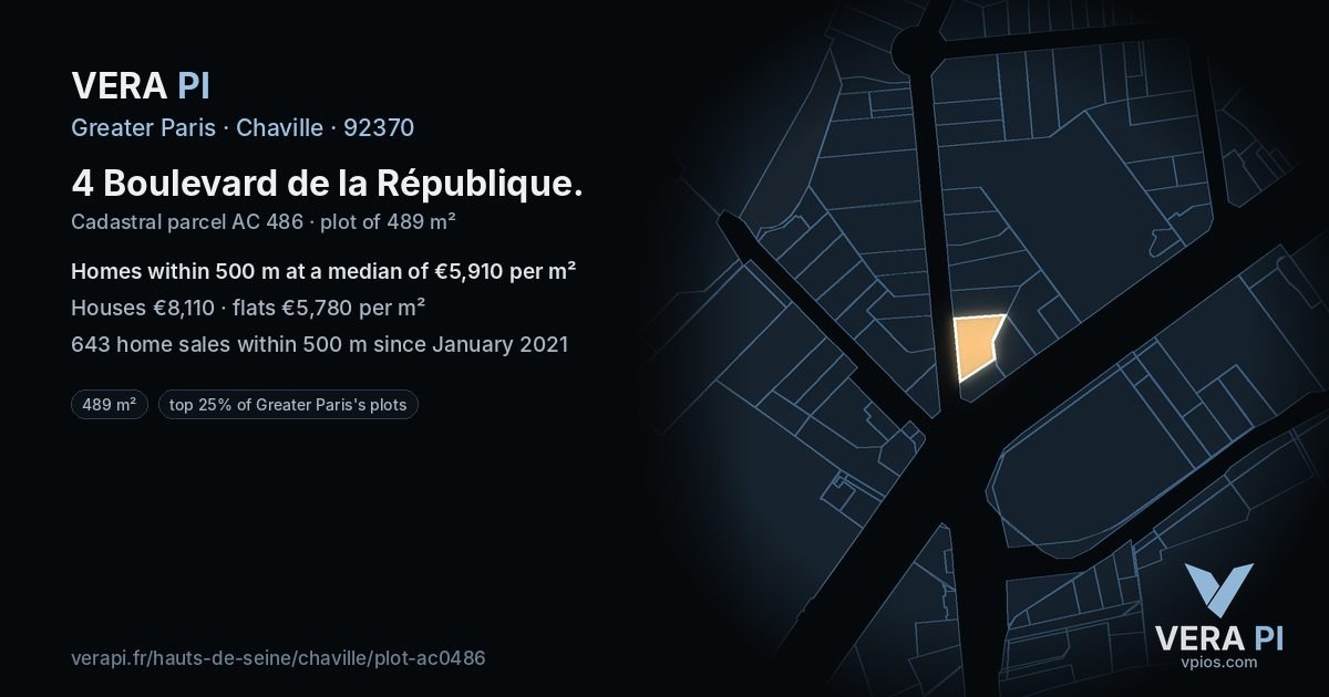 4 Boulevard de la République, Chaville at night – the plot lit, the parcels around coloured by the prices near them