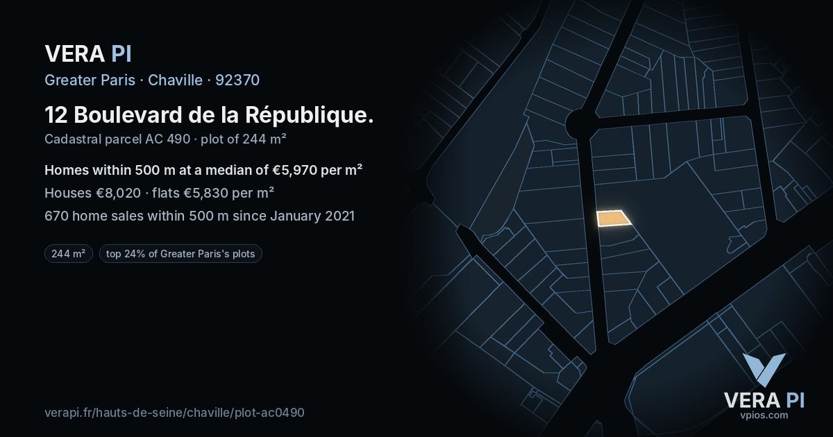 12 Boulevard de la République, Chaville at night – the plot lit, the parcels around coloured by the prices near them