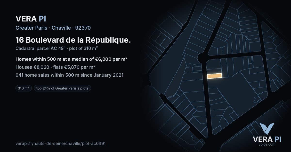 16 Boulevard de la République, Chaville at night – the plot lit, the parcels around coloured by the prices near them