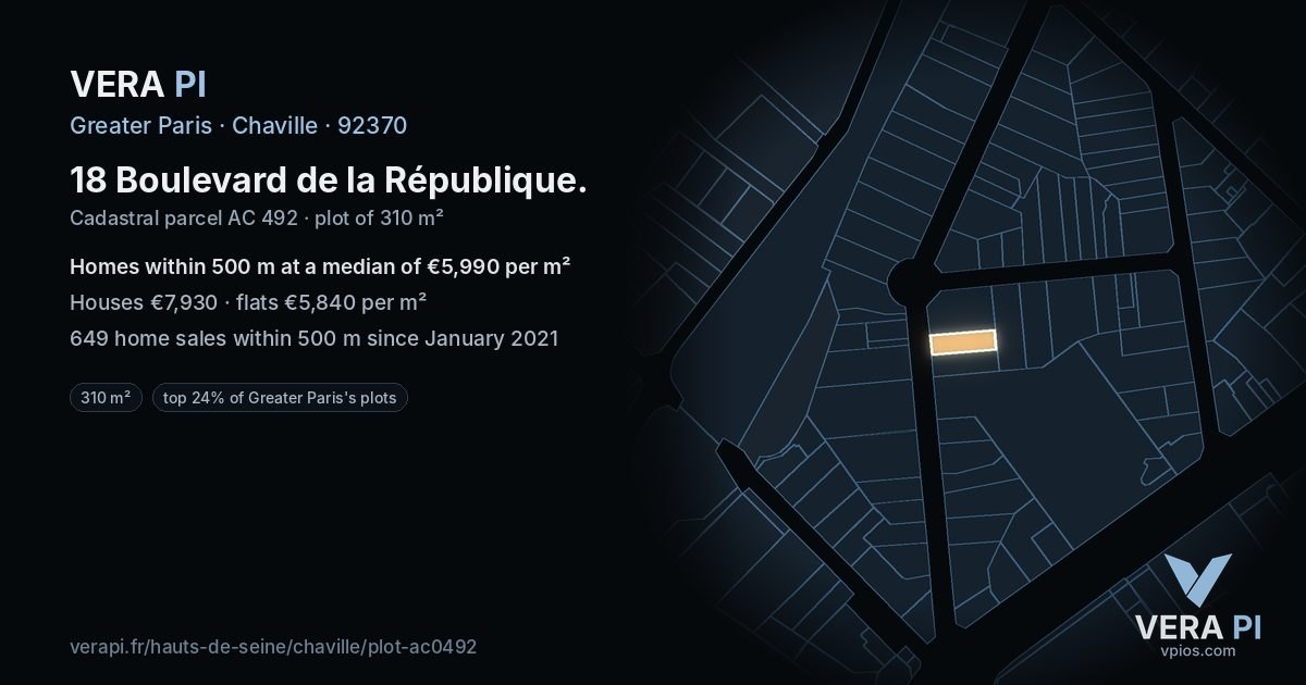 18 Boulevard de la République, Chaville at night – the plot lit, the parcels around coloured by the prices near them