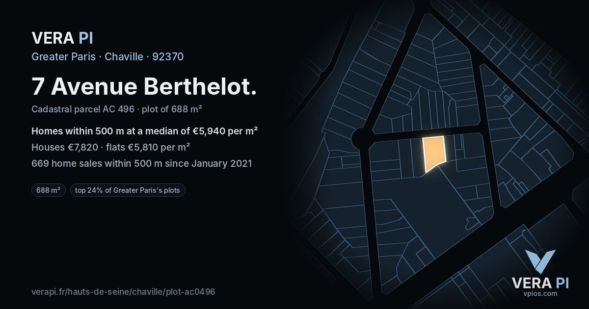 7 Avenue Berthelot, Chaville at night – the plot lit, the parcels around coloured by the prices near them