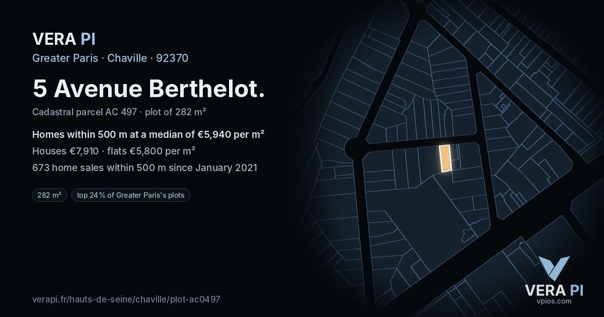 5 Avenue Berthelot, Chaville at night – the plot lit, the parcels around coloured by the prices near them