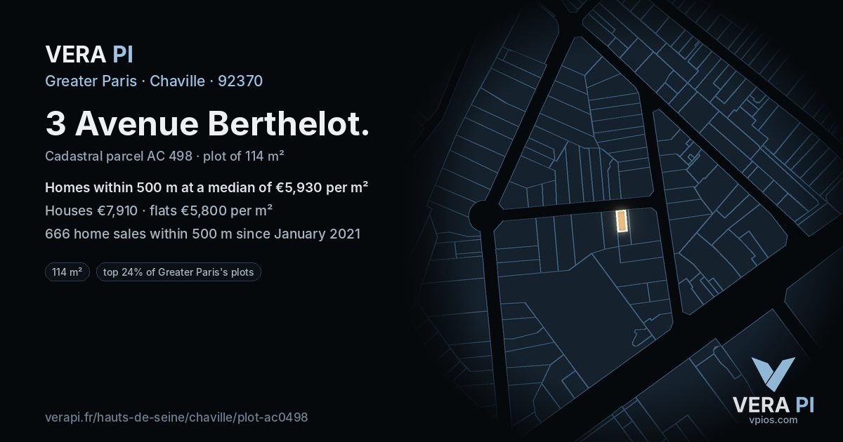 3 Avenue Berthelot, Chaville at night – the plot lit, the parcels around coloured by the prices near them