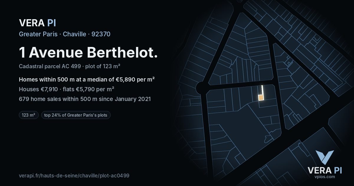 1 Avenue Berthelot, Chaville at night – the plot lit, the parcels around coloured by the prices near them