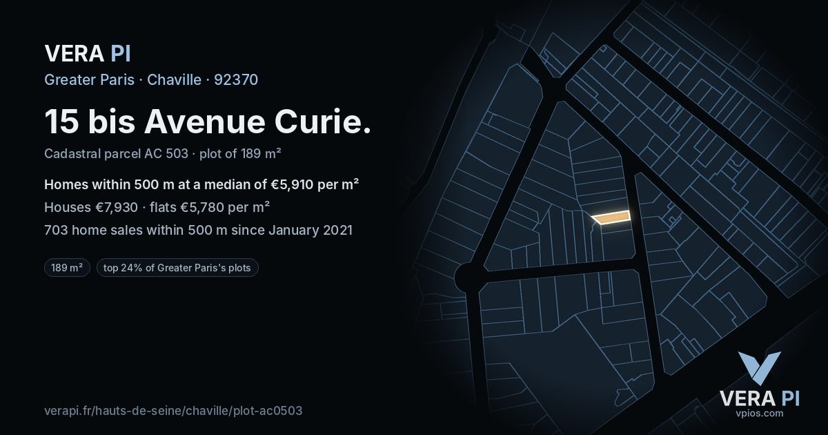 15 bis Avenue Curie, Chaville at night – the plot lit, the parcels around coloured by the prices near them