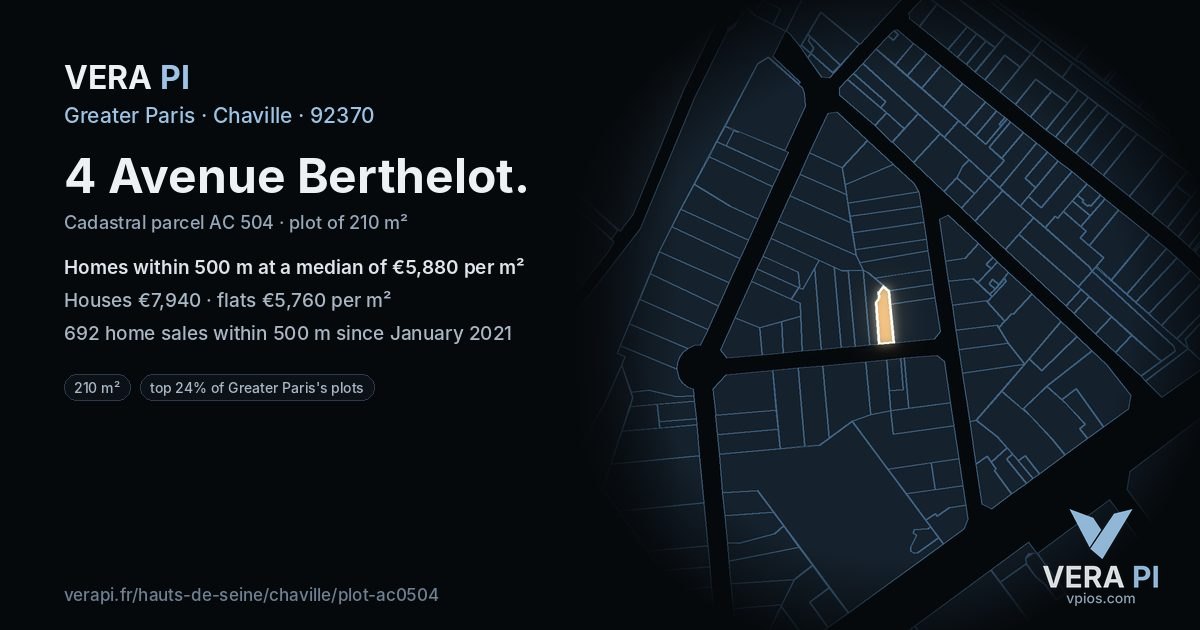 4 Avenue Berthelot, Chaville at night – the plot lit, the parcels around coloured by the prices near them