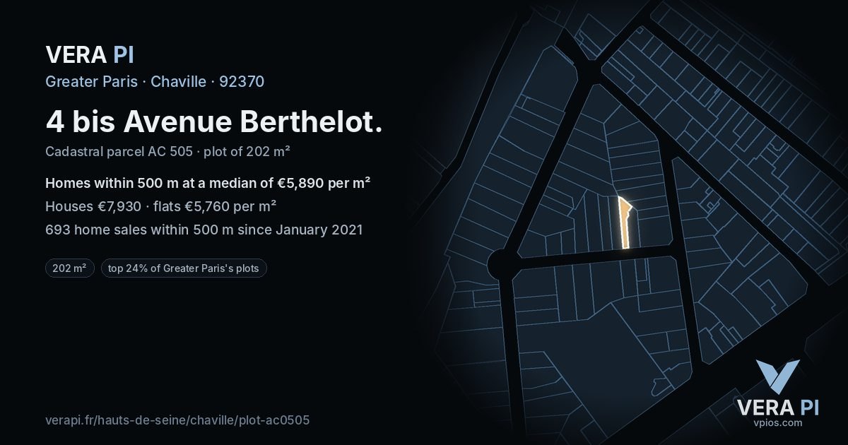 4 bis Avenue Berthelot, Chaville at night – the plot lit, the parcels around coloured by the prices near them