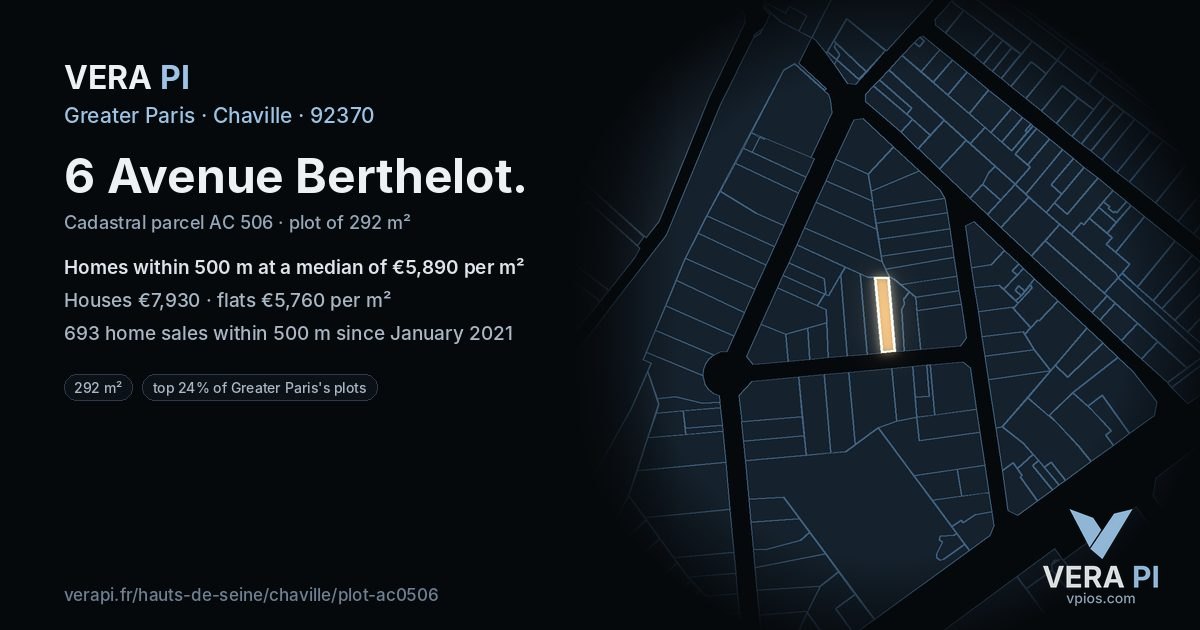 6 Avenue Berthelot, Chaville at night – the plot lit, the parcels around coloured by the prices near them