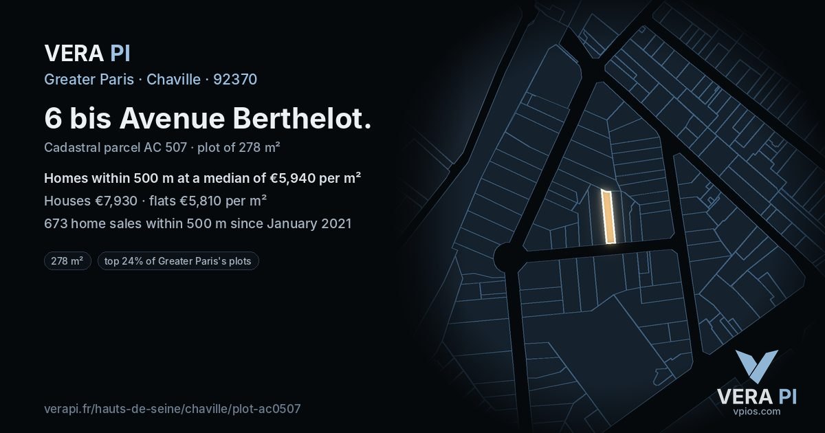 6 bis Avenue Berthelot, Chaville at night – the plot lit, the parcels around coloured by the prices near them
