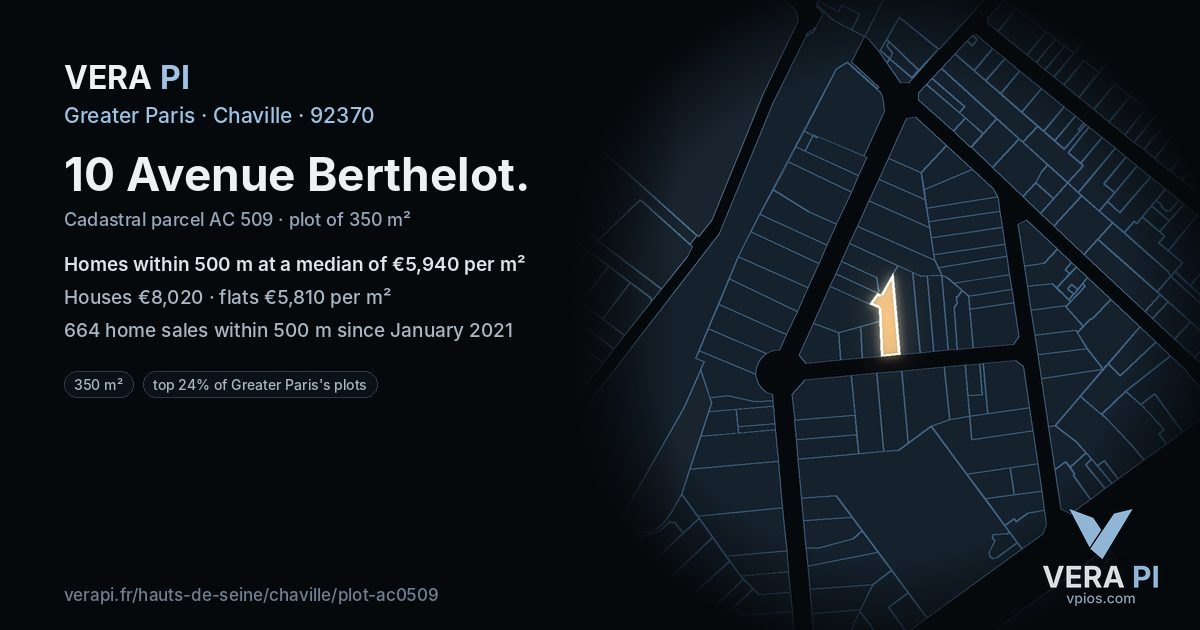 10 Avenue Berthelot, Chaville at night – the plot lit, the parcels around coloured by the prices near them