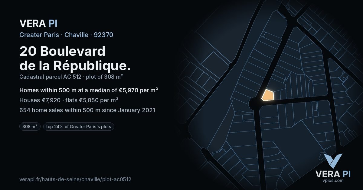 20 Boulevard de la République, Chaville at night – the plot lit, the parcels around coloured by the prices near them
