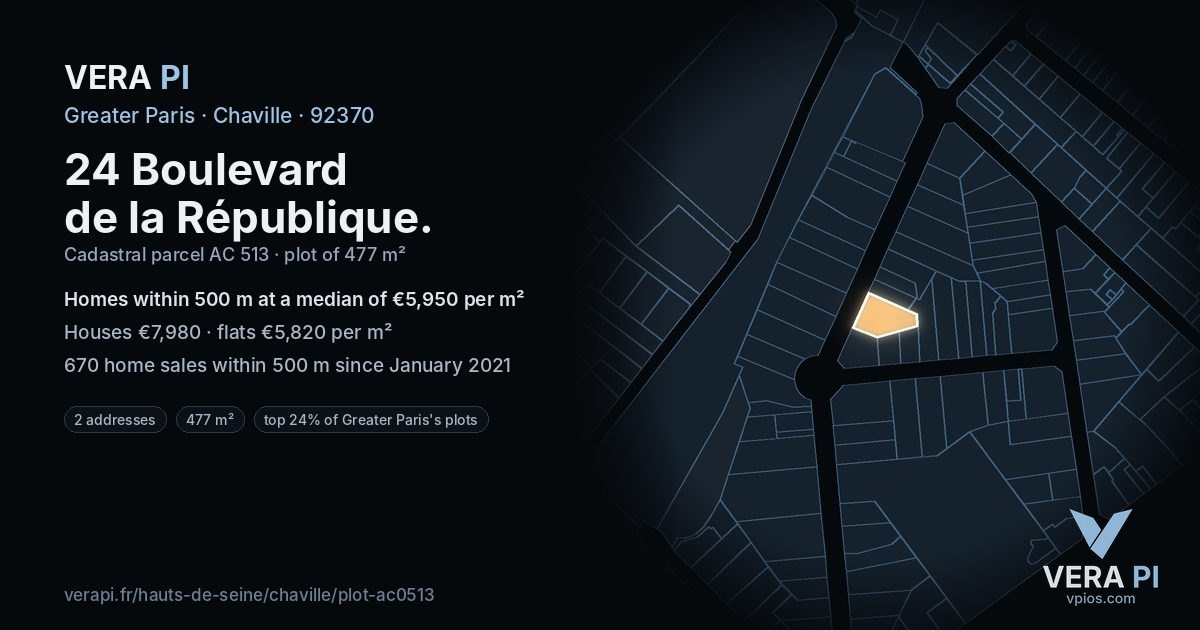 24 Boulevard de la République, Chaville at night – the plot lit, the parcels around coloured by the prices near them