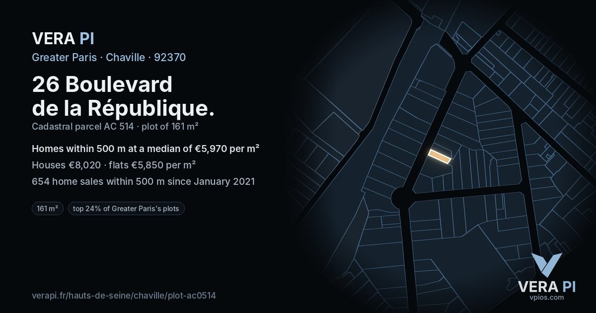 26 Boulevard de la République, Chaville at night – the plot lit, the parcels around coloured by the prices near them