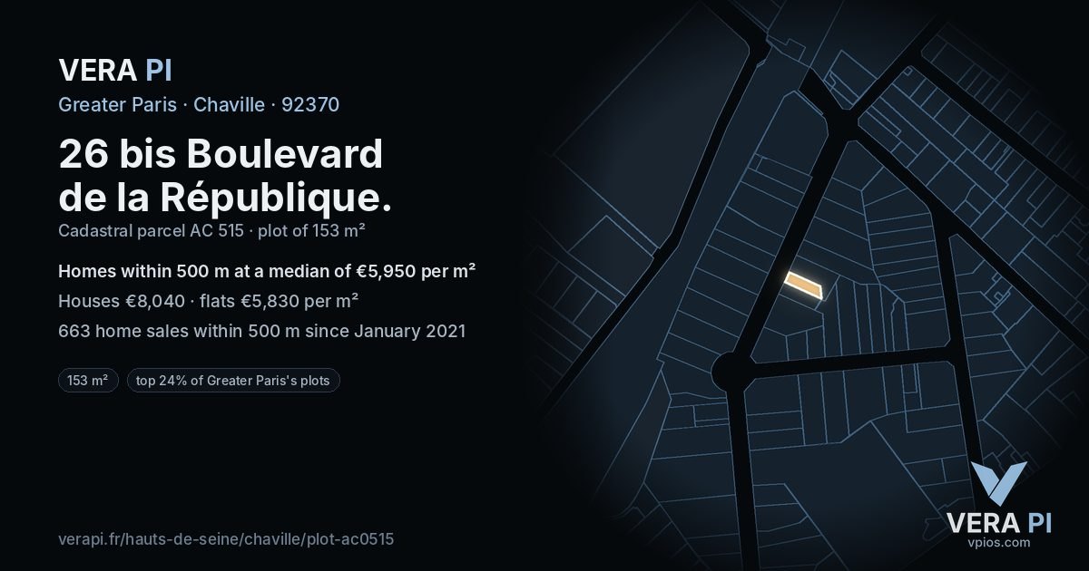 26 bis Boulevard de la République, Chaville at night – the plot lit, the parcels around coloured by the prices near them