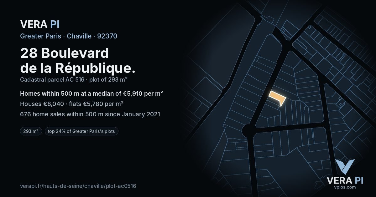 28 Boulevard de la République, Chaville at night – the plot lit, the parcels around coloured by the prices near them