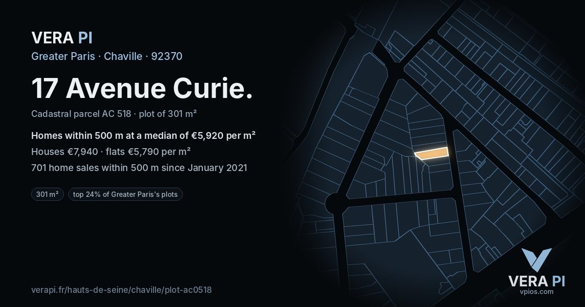17 Avenue Curie, Chaville at night – the plot lit, the parcels around coloured by the prices near them