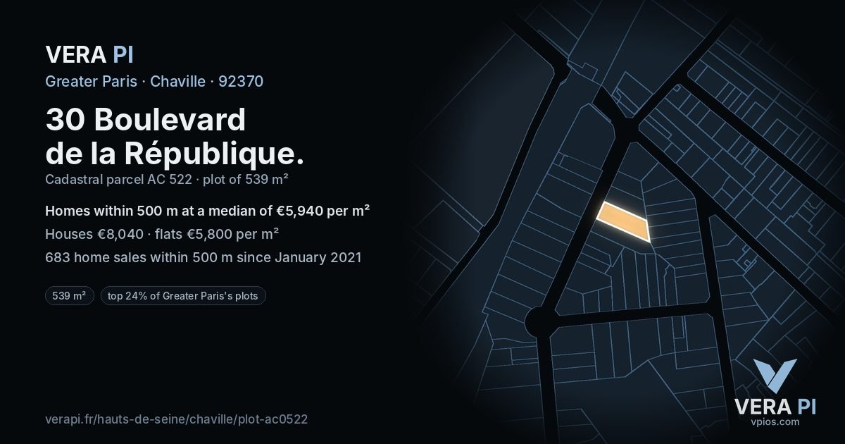 30 Boulevard de la République, Chaville at night – the plot lit, the parcels around coloured by the prices near them
