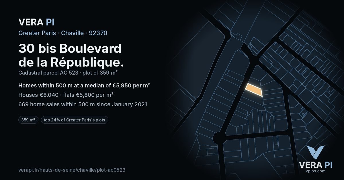 30 bis Boulevard de la République, Chaville at night – the plot lit, the parcels around coloured by the prices near them