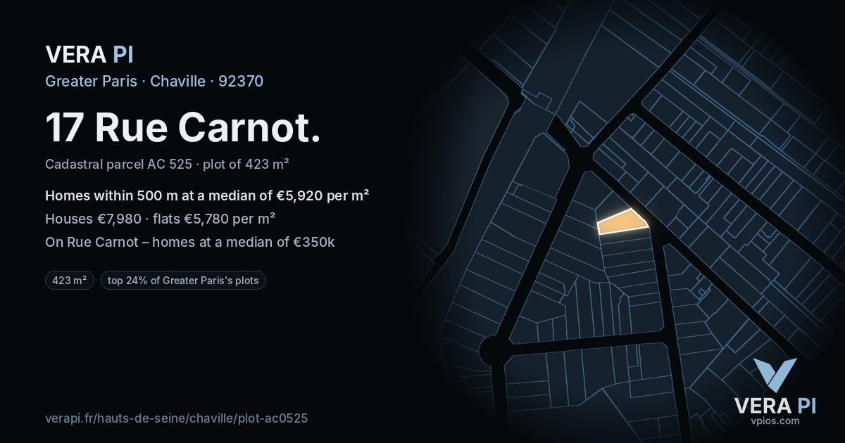 17 Rue Carnot, Chaville at night – the plot lit, the parcels around coloured by the prices near them