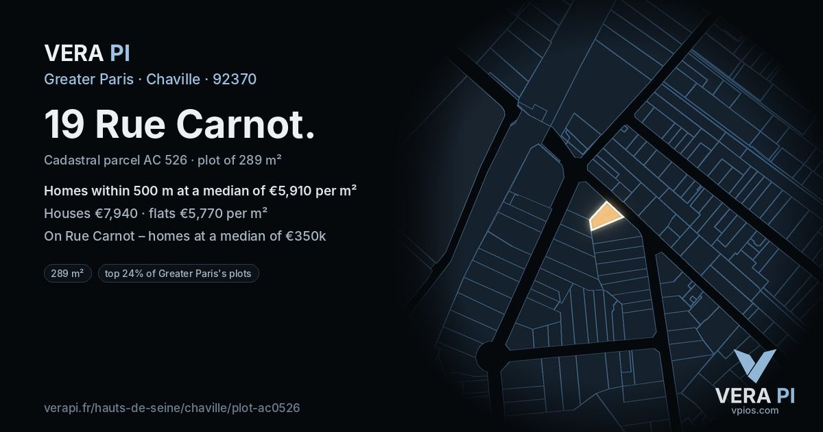 19 Rue Carnot, Chaville at night – the plot lit, the parcels around coloured by the prices near them