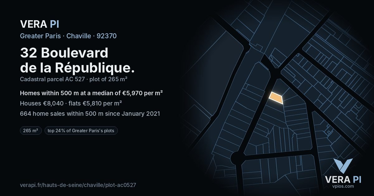 32 Boulevard de la République, Chaville at night – the plot lit, the parcels around coloured by the prices near them