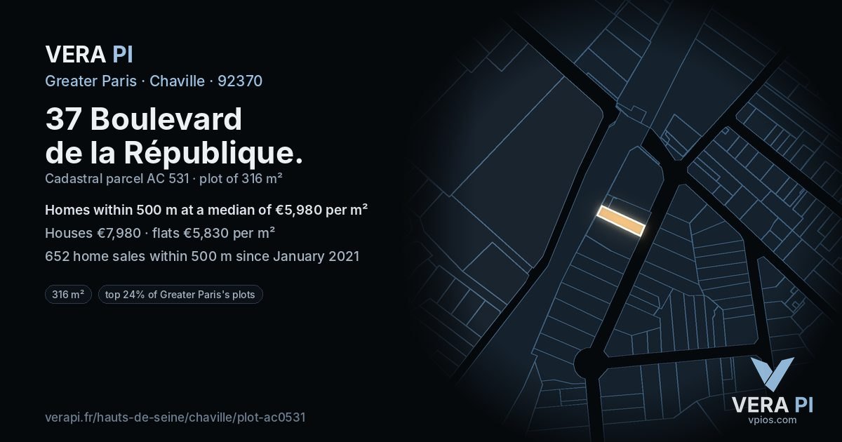 37 Boulevard de la République, Chaville at night – the plot lit, the parcels around coloured by the prices near them