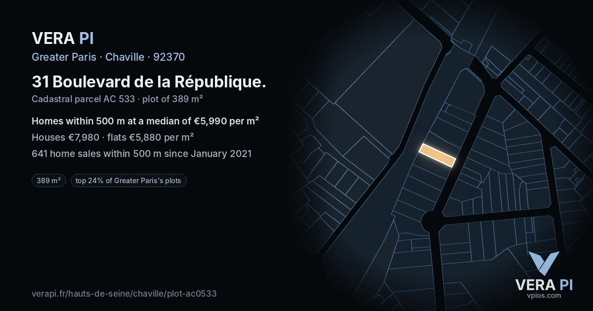 31 Boulevard de la République, Chaville at night – the plot lit, the parcels around coloured by the prices near them