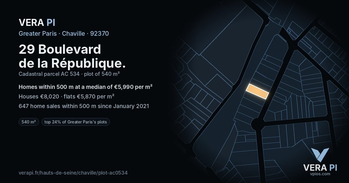 29 Boulevard de la République, Chaville at night – the plot lit, the parcels around coloured by the prices near them